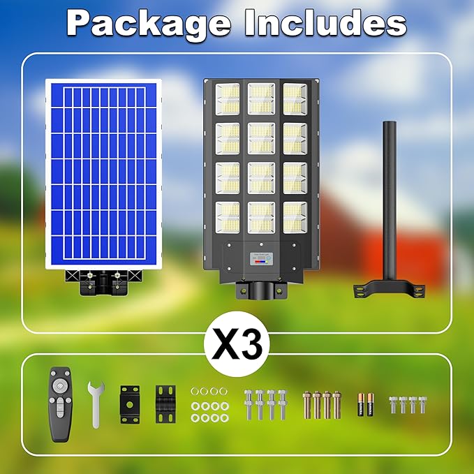3-Pack 8000W Solar Street Light-240000LM IP67 Waterproof, Dusk to Dawn, Solar Street Lights Outdoor, with Motion Sensor Remote Control,Wide Angle Lamp for Parking lot Lights