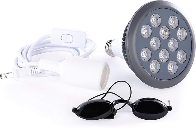 hooga Green Light Therapy Bulb Power Cord Included. 525 nm Wavelength. 12 LEDs. High Irradiance, Can Improve Skin Pigmentation and Fine Lines, and Anti Aging. Migraine and Pain Relief.