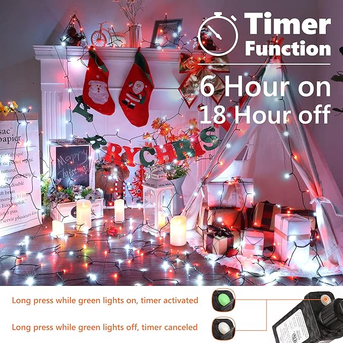Brizled Red & White String Lights, 78.74ft 240 LED Christmas Lights Connectable, Outdoor Mini Christmas Light String 8 Modes Twinkle Xmas Light with Timer for Indoor Xmas Tree Valentine's Day Party