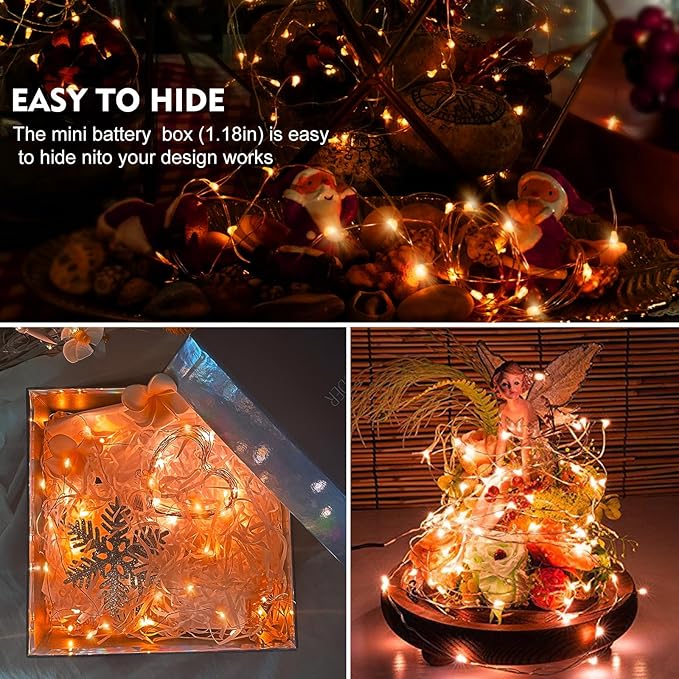 AIKEI 24 Pack LED Fairy Lights Battery Operated, Orange Thanksgiving Mini String Lights Waterproof 7ft 20 Led Firefly Starry Lights for Wedding Party Bedroom Garden Christmas Decoration Orange