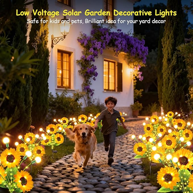 Garpar Garden Lights Solar Powered, Upgraded Bigger Solar Sunflowers with Swaying Firefly Lights, Brighter Waterproof Solar Yard Lights for Outdoor Garden Pathway Patio Lawn Backyard, Gift, 2Pack