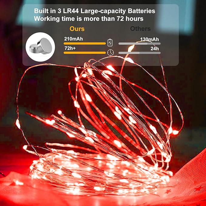 AIKEI 12 Pack LED Fairy Lights Battery Operated, Red Mini String Lights Waterproof 7 Feet 20 Led Twinkle Lights for Valentine's Day Decor Wedding Party Bedroom Halloween Christmas Decoration