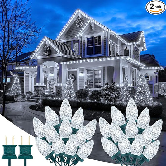 Brightown 2 Pack Total 132ft 200LED Outdoor C9 LED Christmas String Lights, Plug-in Connectable Waterproof Roofline String Lights for Outside Christmas Holiday Decor