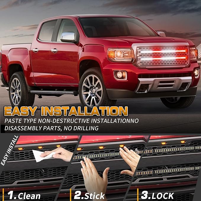 XRIDONSEN 2PCS 24 inch Truck Grill Emergency Lights Strip 288 LED Red White Grille Firefighter Lights Strobe Flashing Warning Safety Waterproof First Responder Lights for Vehicles Fire Trucks Pickup