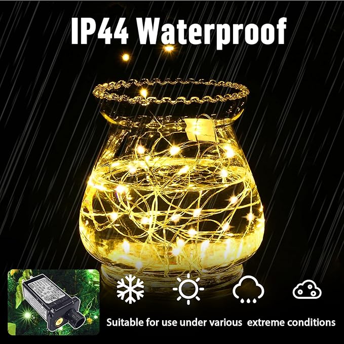LAMPHOME Fairy Lights Plug in, 33Ft 100 LEDs Waterproof Twinkle Firefly Lights, Adaptor Included, Starry String Lights for Wedding Indoor Outdoor Christmas Patio Garden Decoration, Yellow