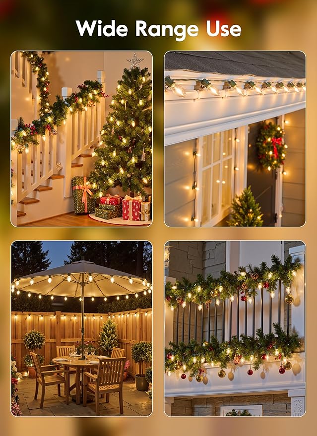 Minetom Vintage C9 Christmas Lights Outdoor, 25 Feet 25 LED C9 Christmas Decorations, Connectable Waterproof String Lights for Holiday Party Roofline Backyard Garden Patio, E17 Base, Warm White