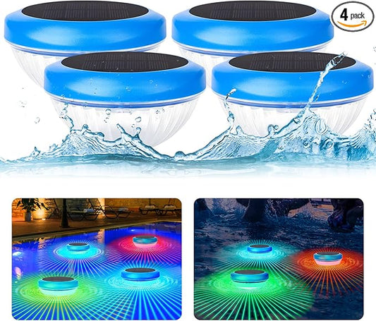 Solar Pool Lights Floating, RGB Color Changing LED Solar Pool Lights That Float, Waterproof LED Lights for Swimming Pool, Hot Tub, Pond, Garden & Party Decoration (4)