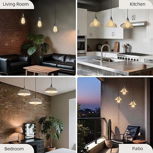 Vintage Plug-in Pendant Light Kit with 1-to-3 Hanging E26/E27 Sockets, Industrial Hanging Light with Individual Rotary Switches, Easy DIY Lighting for Living Room, Patio and Plant Corners, Black