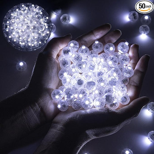 50pcs Balloon Lights Mini Led Lights Round Long Standby Time Ball Lamps Paper Lantern Balloon Lamps for Birthday Party Christmas Halloween Decoration White