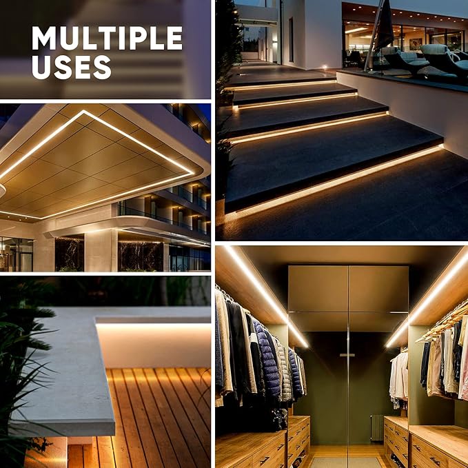 Shine Decor LED Neon Rope Lights AC 120V, ETL-Listed Flexible 120LEDs/M Dotless Strip Lighting, Custom Cuttable & IP65 Waterproof for Indoor Outdoor, 7x14.5mm, 3000K Warm White, 82FT