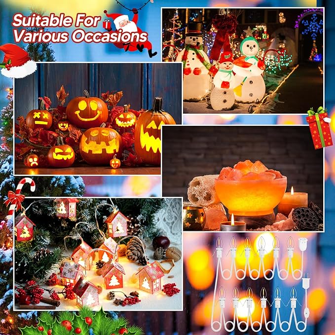 1Pack Accessory Cord with 12 LED Light Bulbs and Outlet - 20.6FT White Cord, Warm White C7 Lamp for Halloween and Christmas Village Accessories