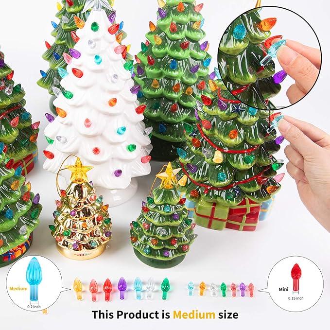 Replacement Lights Bulbs for Ceramic Christmas Tree National Artcraft Ornaments for Ceramic Tree Accessories, Flame Shape Light up Medium Twist, 3 Stars 105 PC Included, Assorted Colors