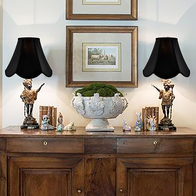 GO&SO Black Bell Lamp Shades (Petal Edge Braid) Scalloped Lamp Shade,6"Top x 13"Bottom x 10.6"Vertical Height (Spider) Replacement Fabric Lamp Shades for Table Lamps,Floor Lamp Cover,Easy Assembly