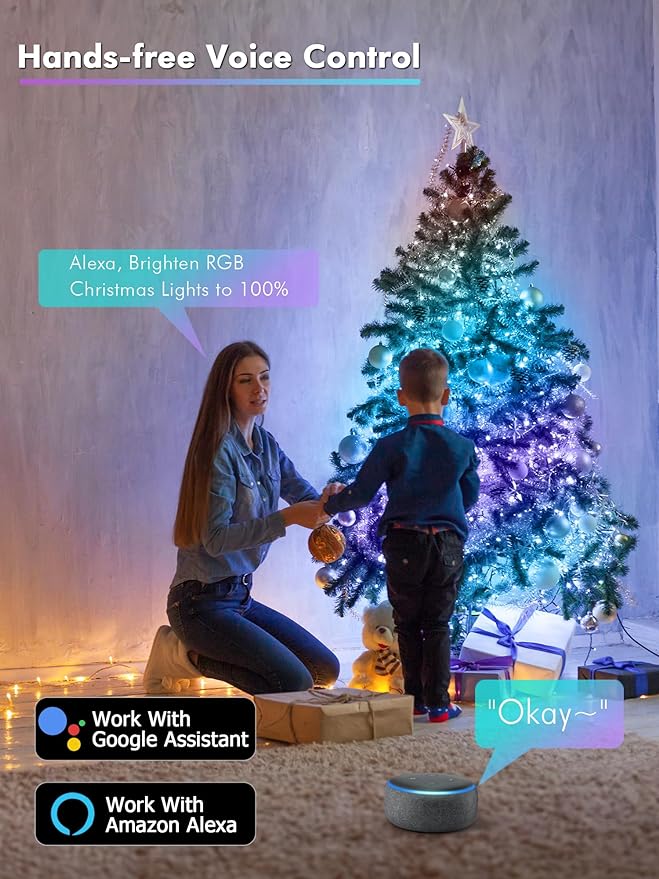 BrizLabs Smart Easter Lights, 66ft 200 LED Color Changing Xmas Lights Work with Alexa & Google Home, Rainbow Fairy Light Christmas Decorative Pastel Lighting Green Wire for Xmas Tree Halloween Party