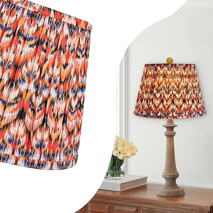 RDI Set of 2 Pleated Pattern Fabric Lampshade, Flora Collection, Large Lamp Shade, 10.5 x 16 x 11 inch (Top x Bottom x Height), Orange Oasis - 2 Pack