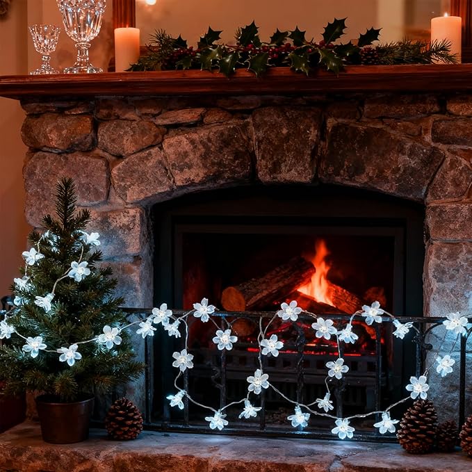 Fairy Cool White Flower String Lights, 33ft 100 LED Plug in 8 Lighting Mode Cherry Blossom Indoor Wall Ceiling Window Decorations, Aesthetic Lamp Decor for Christmas Holiday Easter Bed Room