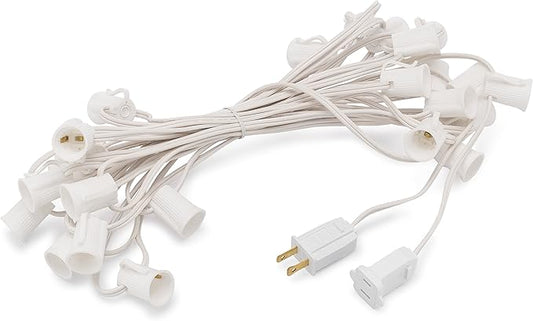 HLO Lighting C7 Light Strings | 25' White Cord with 12" Socket Spacing, E12 C7 Christmas Light Stringer