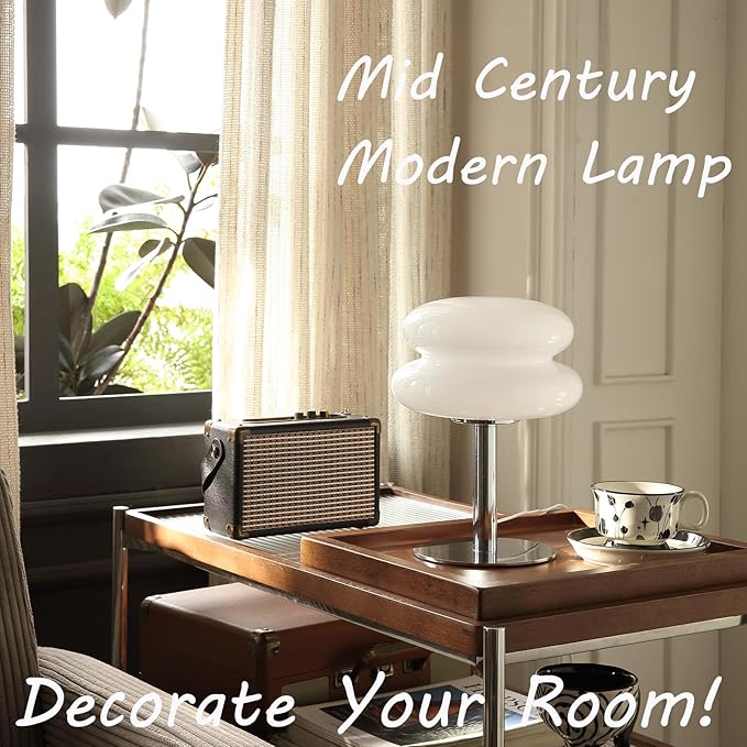 Mushroom Lamp Table Lamp for Night Stands,Mid Century Modern Desk Lamps for Bedroom, Vintage Dimmable Bedside Small Lamps, Cute Cool Home Room Aesthetic Decor for Living Room(White)