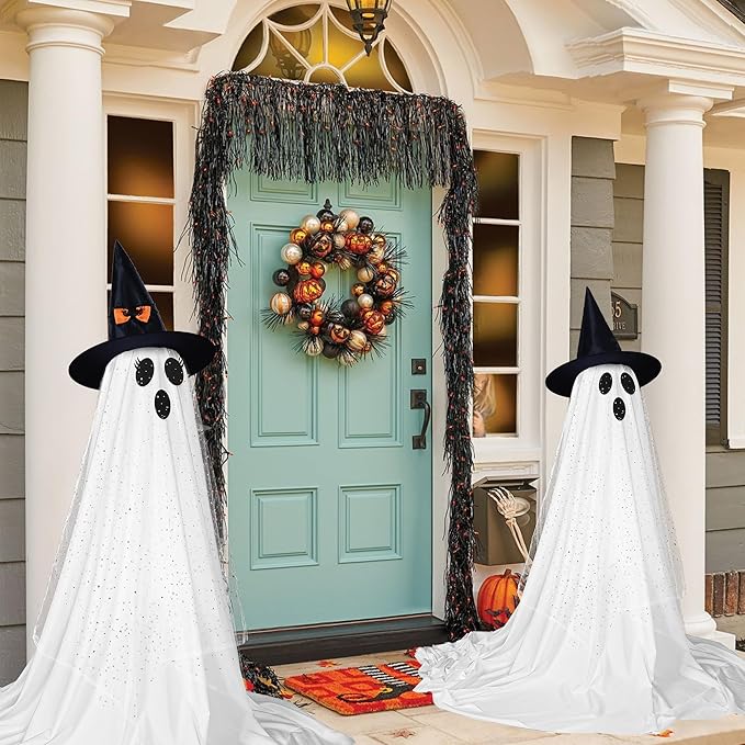 2Packs Halloween Decorations Outdoor,Halloweens Party Decoration Indoor,Spooky Ghost with Remote Control String Lights,Halloween-Ghost Lights for Porches Yards Gardens Lawn