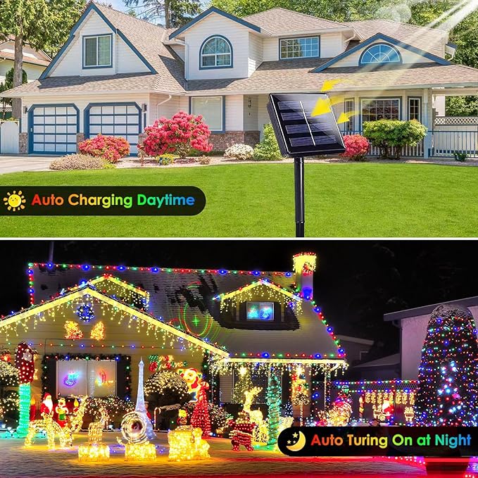 Extra-Long 144FT Solar String Lights for Outside, 2 Pack 400LED Solar Christmas Lights Outdoor, Waterproof Copper Wire with 8 Modes Twinkle Fairy Lights for Tree Garden Party Xmas Decor (Multicolor)