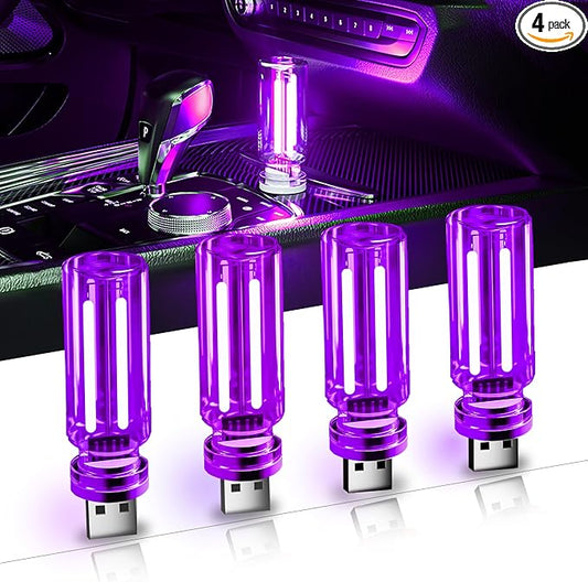 4 PCS Car USB Light Blub, Plug-in LED Ambient Lighting with Touch Dimming. The Brightness Can Be Adjusted Making It for Cars, Bedrooms, Hallways (4 Purple)