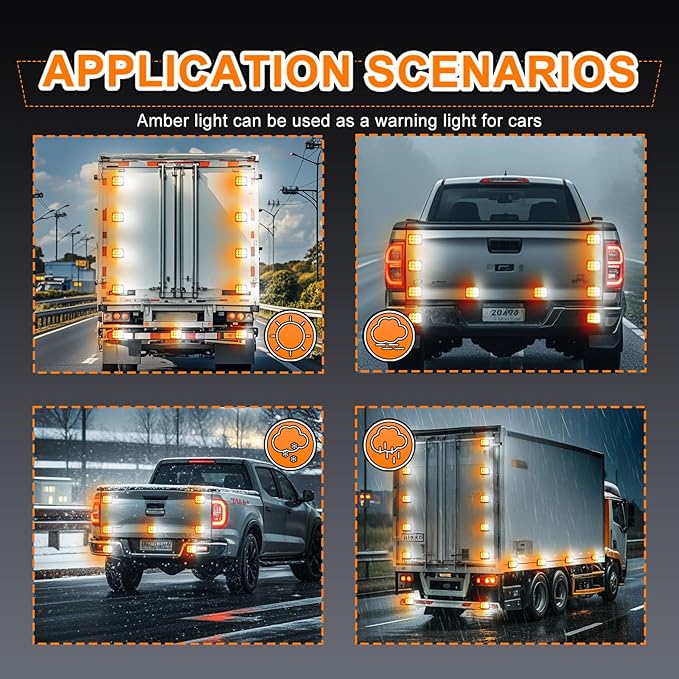 2PCS Magnetic Strobe Lights for Trucks Rechargeable LED Flashing Lights Wireless Portable LED Road Flares Marker Emergency Safety Warning Lights for Trucks Vehicles Car Tow RV(Amber White)