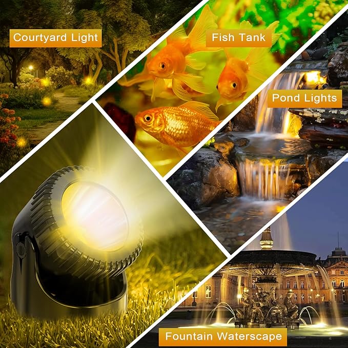Underwater Pond Lights with Timer, 3200K Warm White Submersible LED Fountain Lights with IP68 Waterproof for Outdoor Ponds, Aquarium, Waterfalls, Pool, Garden, Yard (Set of 4)