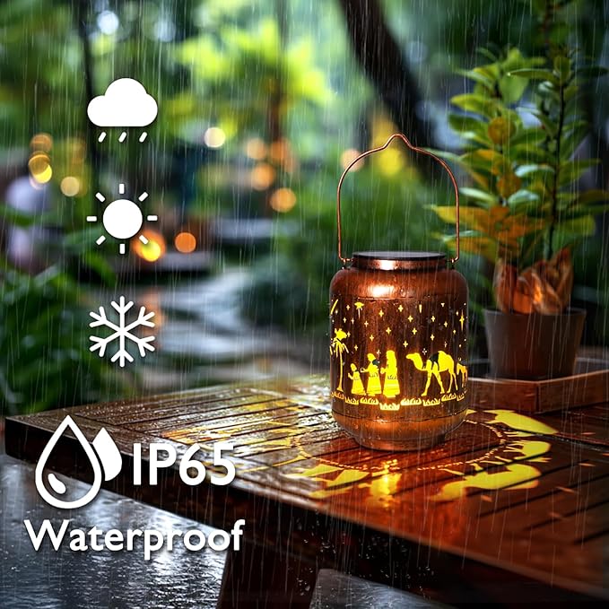 Homemory Christmaas Gifts for Women Mom Grandma, Solar Lanterns Christmas Nativity Scene Lights Outdoor Waterproof Garden Decor, LED Hanging Solar Lights for Yard, Patio, Porch