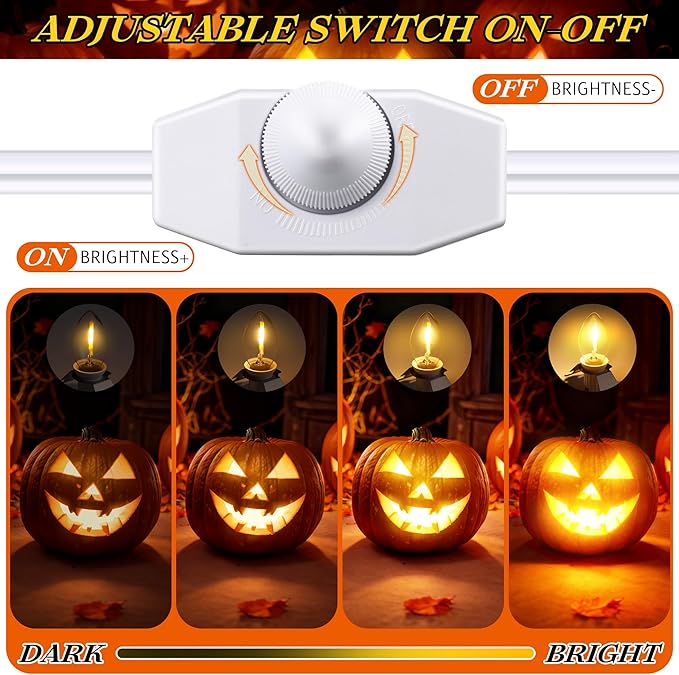 Meonum Accessory Cord with LED C7 Light Bulbs,Christmas Village Indoor Blow Mold Light Cord with Female Plug, Rotary On/Off,for Halloween Pumpkin,Holiday Craft Projects Decoration(41 ft,24 Packs)
