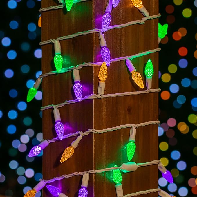‎‎‎Novelty Lights 24FT 70 LED C6 LED Mardi Gras String Lights, Outdoor Christmas Tree Commercial Grade LED String Lights, Christmas Lights Outdoor Tree Decorations Outdoor (Yellow/Purple/Green)