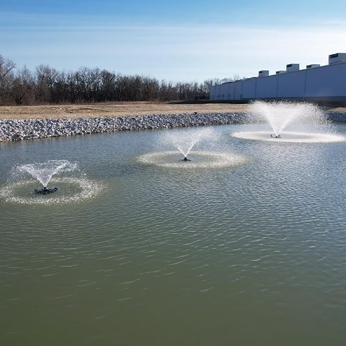 HALF OFF PONDS Floating Fountain, 1.5 HP Pond Aerator, 200 ft Cord, 12,500 GPH Water Pump, 11 Spray Patterns, Color-Changing LED Lights & Control Box, Large Ponds, Lakes & Water Gardens