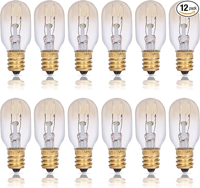 Simba Lighting T6.5 15W Replacement Bulb (12 Pack) for Himalayan Salt Rock and Basket, Plug in Aromatic Wax Warmer, Night Light, Mini Tube Shape, 120V, E12 Candelabra Base, Dimmable, 2700K Warm White