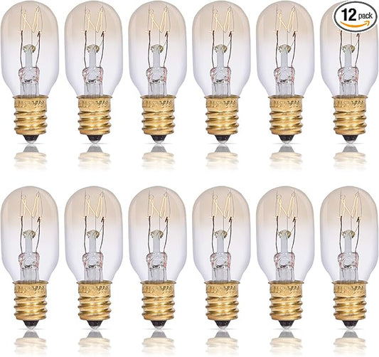 Simba Lighting T6.5 25W Replacement Bulb (12 Pack) for Himalayan Salt Rock and Basket, Plug in Aromatic Wax Warmer, Night Light, Mini Tube Shape, 120V, E12 Candelabra Base, Dimmable, 2700K Warm White