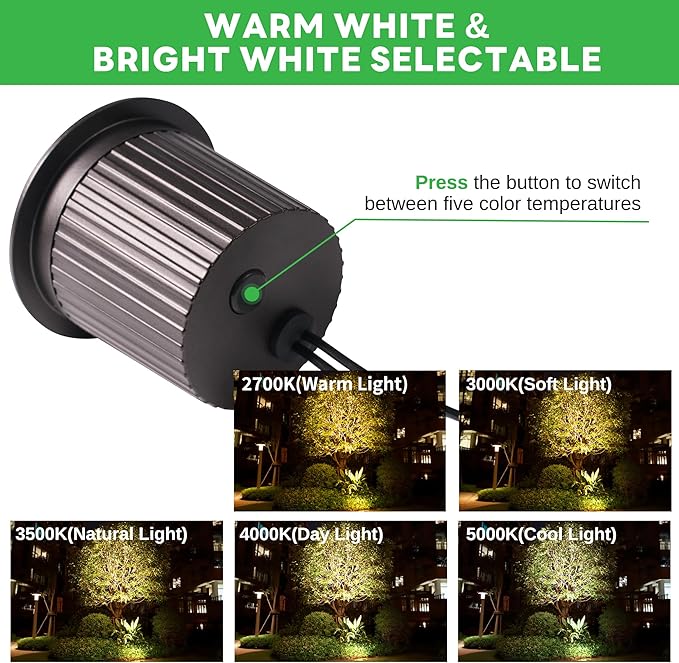 Low Voltage Well Lights for Landscaping - Outdoor IP67 12V LED Ground Light, 5 Color Temperature Selectable In-Ground Light, ORB Aluminum for Path House Backyard 9W 700LM 8 Pack