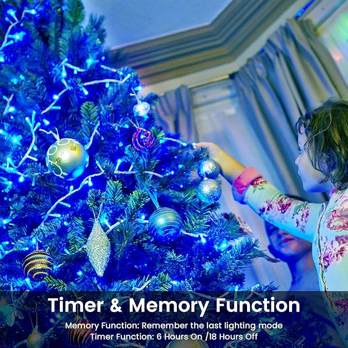 2 Pack Christmas String Lights Battery Operated with Timer, 66FT 200 LED Waterproof Twinkle Lights, 8 Modes Fairy Light for Indoor and Outdoor Bedroom Garland Tree Christmas Decorations (Blue)