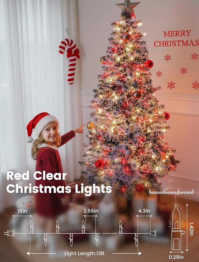 Red Clear Christmas Lights,13FT 50 Count Incandescent Mini Light,White Wire Christmas String Lights Plug in Waterproof for Tree Xmas Wedding Indoor Outdoor Valentine's Day Decor (Red Clear, 50 Count)