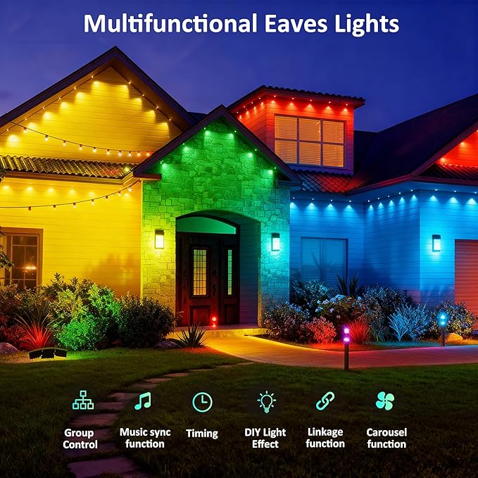 98FT Permanent Outdoor String Lights, RGB Multicolor LED Eaves Lights with APP & Remote, IP67 Waterproof Indoor Outdoor Christmas Halloween Party Garden Decor