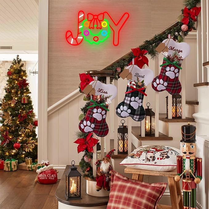 Christmas Neon Sign Christmas Joy Neon Light Signs Wreath Light Sign for Wall Decor Dimmable USB Powered LED xmas Candy Light Up Sign for Bedroom Living Room Holiday Parties Festival Bar Shop
