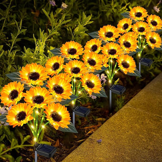 Solar Sunflower Lights Outdoor Flower Garden Stake Lights,4 Pack 24 Sunflower Waterproof Lights for Outside Party Gardening Gifts Mother's Day for Patio Yard Pathway Party Housewarming Gift