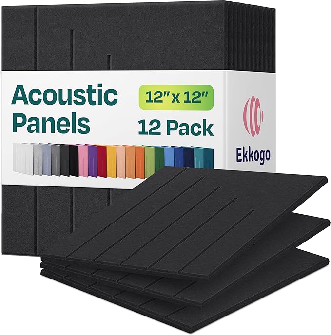 Acoustic Panels 12-Pack Soundproof Wall Panels 12"x12"x0.4" Decorative Sound Dampening for Your Home, Office, Studio, Bedroom & More with Unique LineWave Carving [Dark Gray]