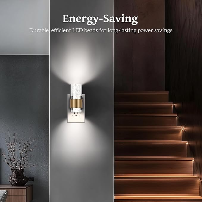 LED Night Lights Plug into Wall, Dimmable Night Light with Dusk to Dawn Sensor, Adjustable Brightness, Plug in Nightlight for Bathroom, Bedroom, Hallway, 2 Pack