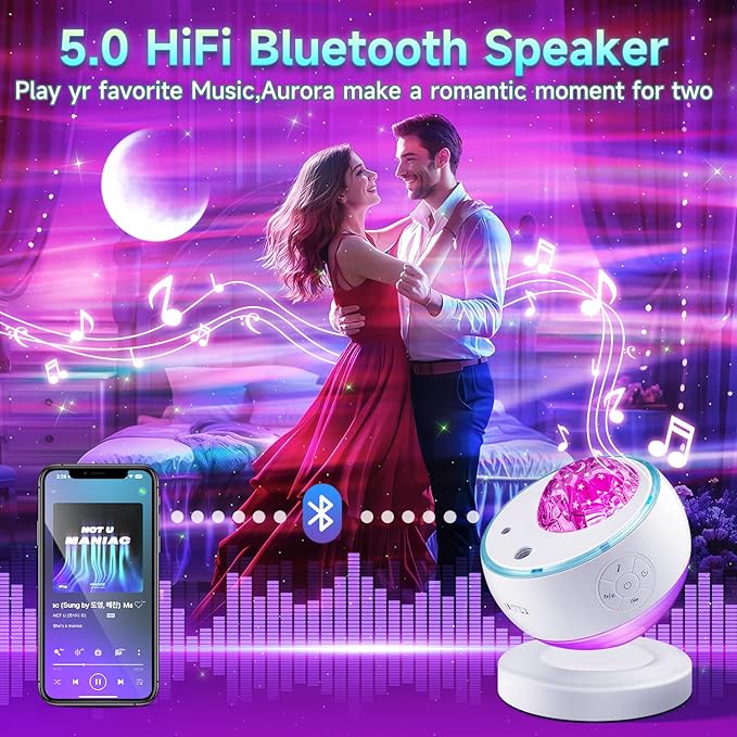 Northern Lights Projector Galaxy Projector with 300+ Light Effects, LED Star Projector for Bedroom Aurora Light, Remote Control, 15 White Noises, Bluetooth Speaker Galaxy Light Gifts for Kids Adults