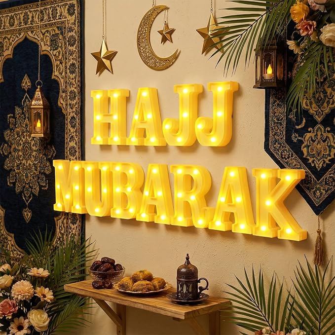 10 Pcs Hajj Mubarak Decorations Hajj Mubarak LED Letter Sign Battery Powered Party Table Decorations for Party Supplies