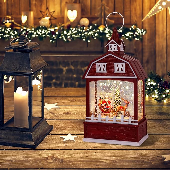 Eldnacele Musical Snow Globe Lantern with Timer, Lighted USB/Battery Operated Swirling Singing Water Glittering Snow Globes Lantern for Adults and Kids Christmas Decoration- Santa
