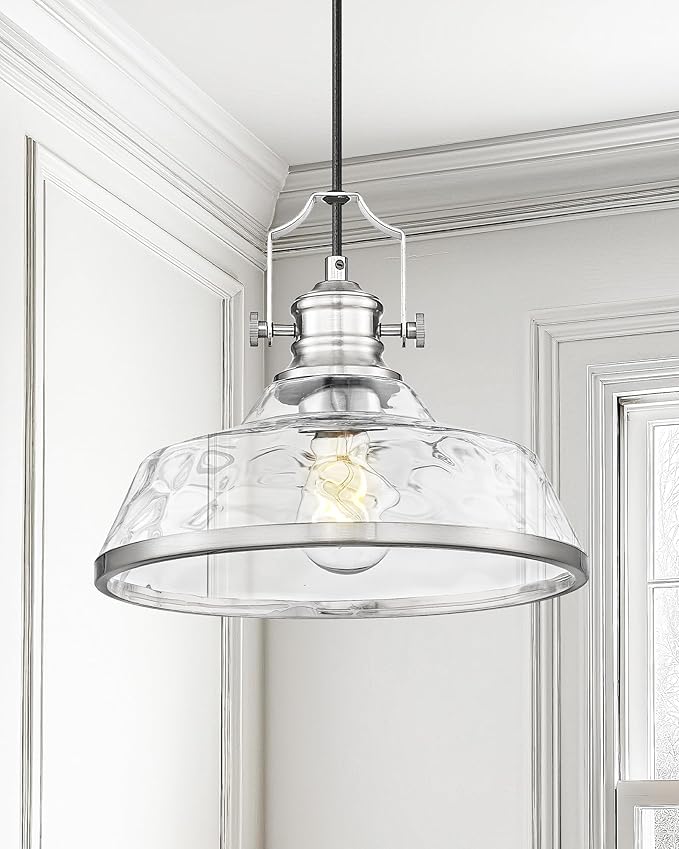 kudos Pendant Lights Kitchen Island, 11" Large Brushed Nickel Kitchen Island Lighting with Clear Hammered Glass Shade, Industrial Hanging Light Fixture for Kitchen Sink Dining Room, KDPL13-BN-H