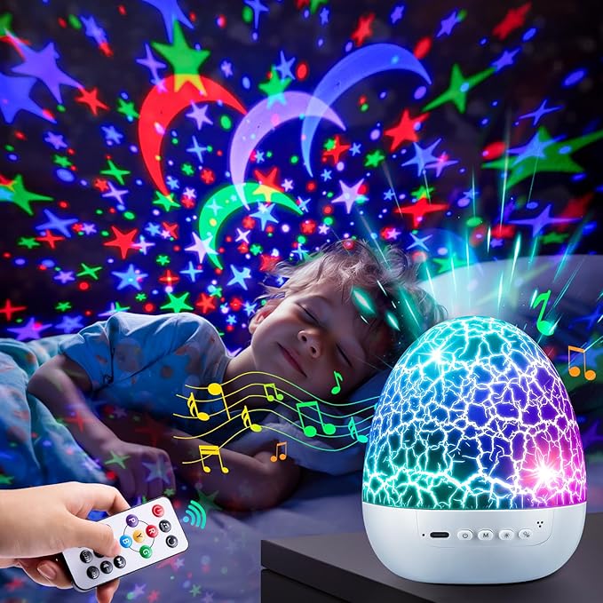 PIKOY Dinosaur Toys for Kids 3-5 Easter Gifts for Kids Toys Night Light Projector Dinosaur Eggs Easter Eggs Night Light for Kids | 15 Sounds & 3D Films | 31Colors & Remote Control | Beast Truck