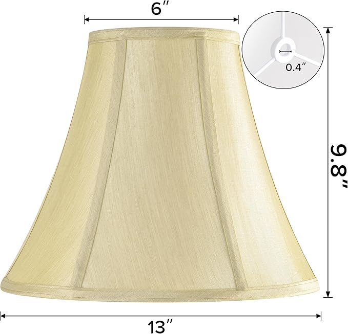 GO&SO Set of 2 Bell Lamp Shades Gold Medium Lamp Shade 6" Top x 13" Bottom x 9.8" High(Spider) Side Ribbing Hand Crafted Replacement Lampshade, Traditional Fabric Lamp Shade for Table Lamp,Floor Lamp