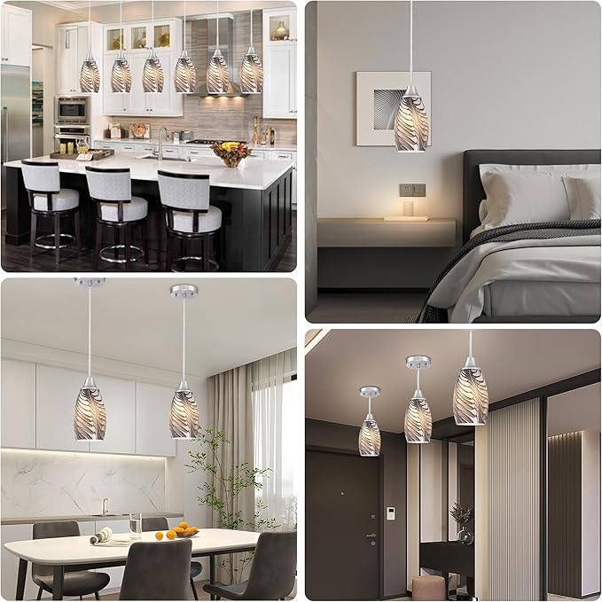 1-Pack Mini Glass Pendant Light 4.72" with Handblown Black Gray Marble Art Glass Hanging Light Oval Ceiling Hanging Light Fixture for Dining Room Kitchen Island Cafe Foyer Hallway
