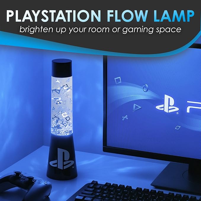 Paladone PlayStation Glitter Flow Lamp Night Light, Bedroom Décor Mood Light, 33 cm