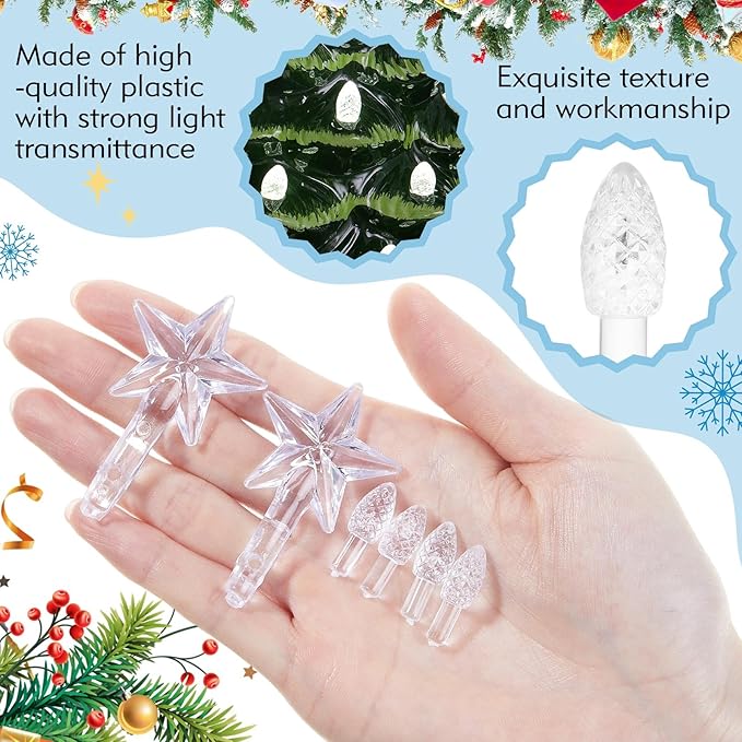 Boao 100 Pieces Ceramic Christmas Tree Bulbs and 5 Stars Replacement Plastic Bulbs for Ceramic Christmas Tree Decorations (4 mm Diameter,Transparent)